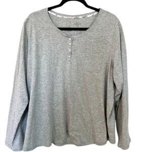Cuddl Duds Women's Light Gray Long Sleeve Scoop Button Up Neck Top Size XXL GUC
